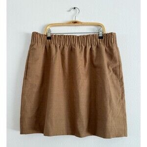J. Crew Wool Blend Paperbag Skirt Women Size 12 Pockets Elastic Waist Brown